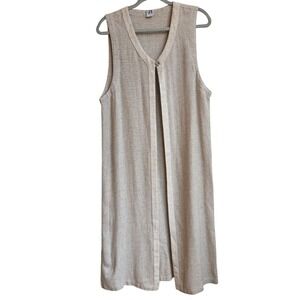 90's Linen Blend Sleeveless Duster Cardigan Size M Beige Minimalist Vest Vintage